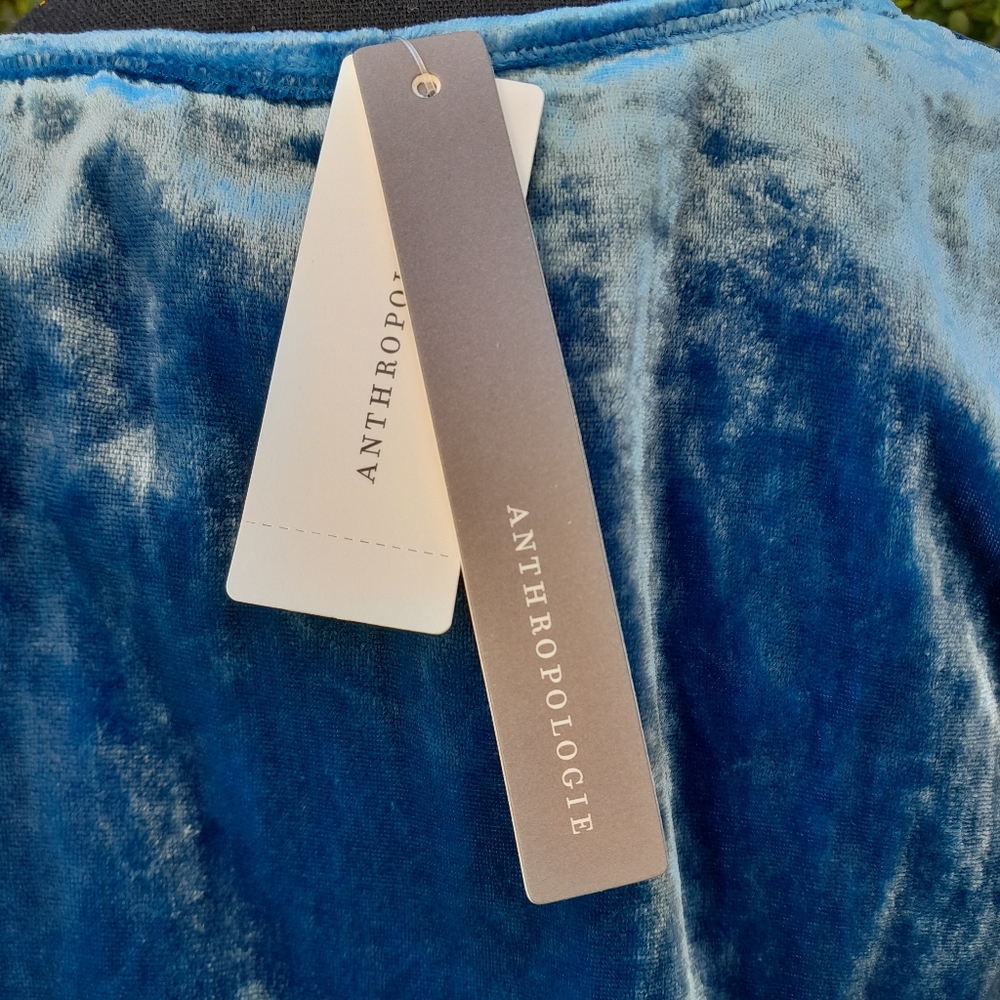 Anthropologie Somerset Women’s Small Velvet Blue Short-Sleeve Tiered Dress NWT - Picture 5 of 15